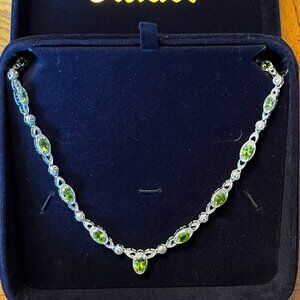 Stauer Genuine Peridot & Crystal Necklace – Sterling Silver Finish